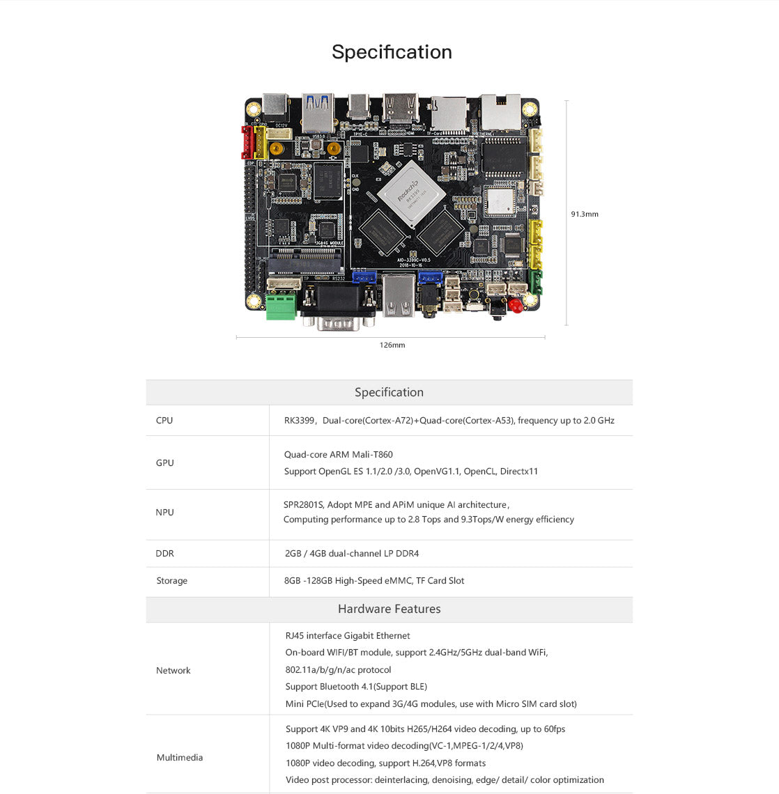 AIO-3399C(AI) Six-Core Open Source Main Board with Bundles